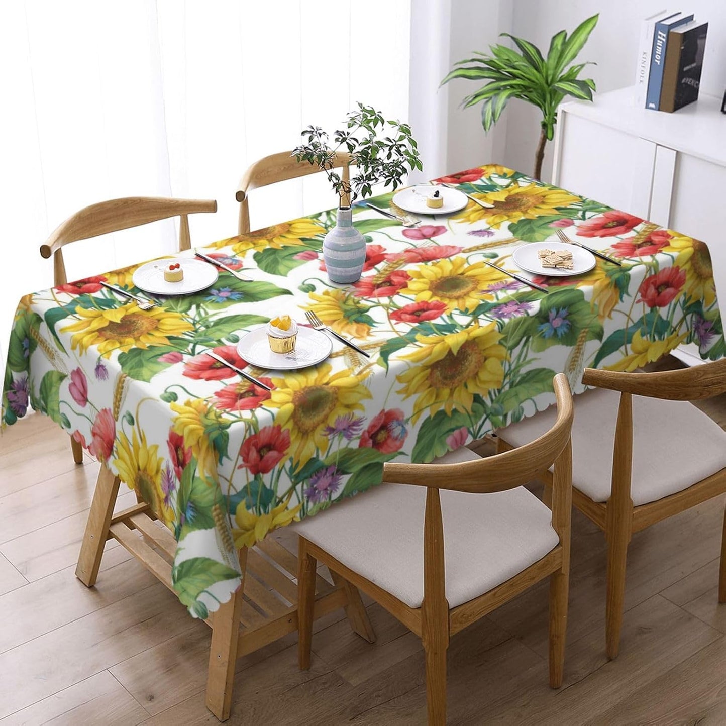 Sunflower Floral Red Rectangular Tablecloth Yellow Flower Table Cloth with Wavy Lace Decoration Summer Florals Table Cover for Dining Holiday Parties Birthday Rectangle Tablecloths 54x72 inch