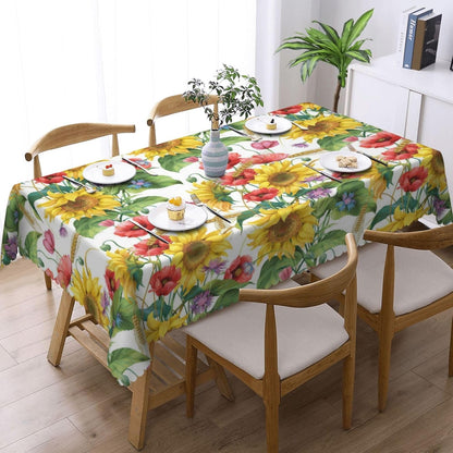 Sunflower Floral Red Rectangular Tablecloth Yellow Flower Table Cloth with Wavy Lace Decoration Summer Florals Table Cover for Dining Holiday Parties Birthday Rectangle Tablecloths 54x72 inch