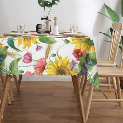 Sunflower Floral Red Rectangular Tablecloth Yellow Flower Table Cloth with Wavy Lace Decoration Summer Florals Table Cover for Dining Holiday Parties Birthday Rectangle Tablecloths 54x72 inch