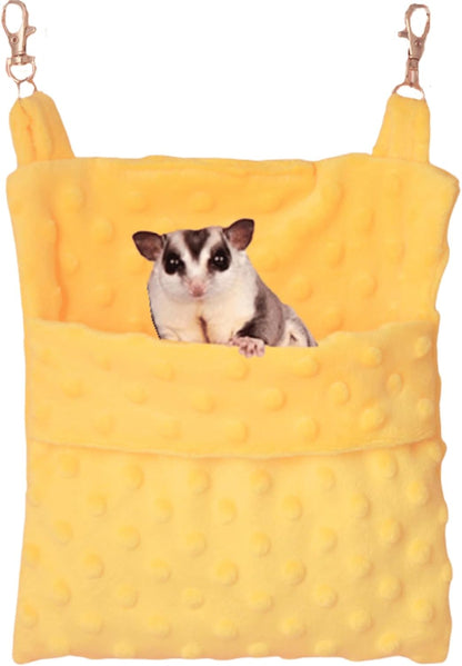 Hamster Sleeping Bag with Hooks Small Animals Sleep Pouch Bad Small Pet Hanging Hammock Warm Soft Hideout for Sugarglider Hamster Rat Squirrels (Yellow)