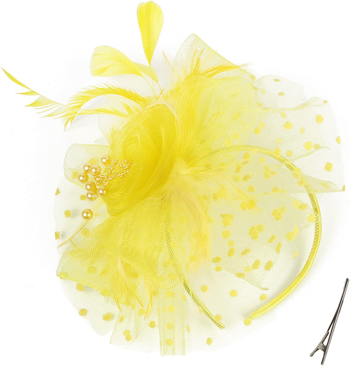 Fascinators for Women Tea Party Headband Hats Cocktail Flower Mesh Feathers Headwear Hair Clip for Wedding