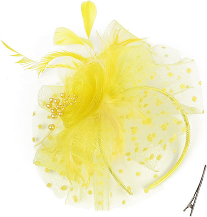 Fascinators for Women Tea Party Headband Hats Cocktail Flower Mesh Feathers Headwear Hair Clip for Wedding