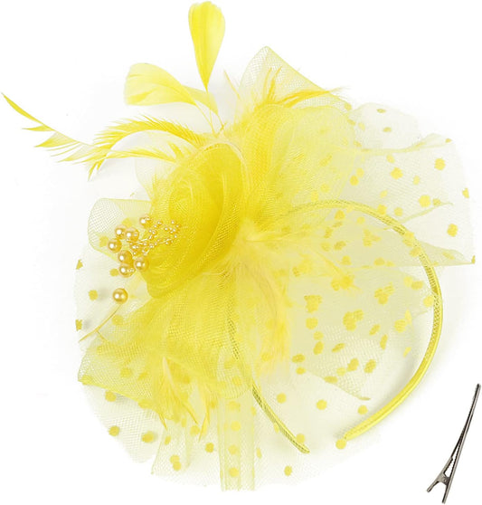 Fascinators for Women Tea Party Headband Hats Cocktail Flower Mesh Feathers Headwear Hair Clip for Wedding