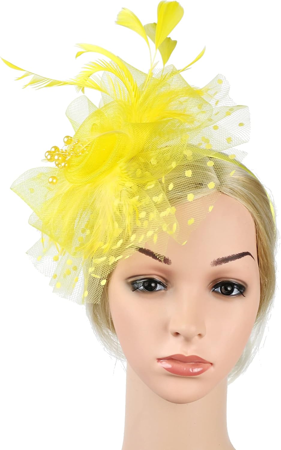 Fascinators for Women Tea Party Headband Hats Cocktail Flower Mesh Feathers Headwear Hair Clip for Wedding