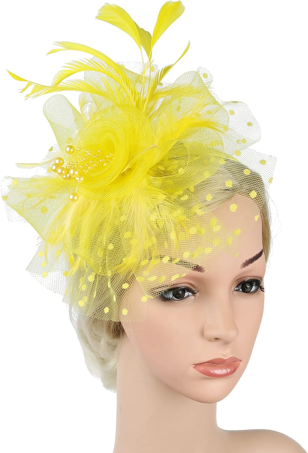 Fascinators for Women Tea Party Headband Hats Cocktail Flower Mesh Feathers Headwear Hair Clip for Wedding