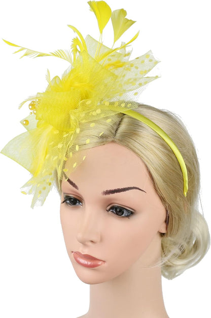 Fascinators for Women Tea Party Headband Hats Cocktail Flower Mesh Feathers Headwear Hair Clip for Wedding
