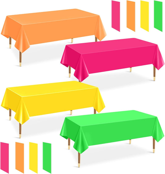 12 Pack Plastic Table Cloth Disposable Assorted Neon Colorful Rainbow Tablecloth Rectangle Bulk Solid Color Table Cover Party Supplies Birthday Wedding Home Fiesta Decorations (54 X 72 Inch)