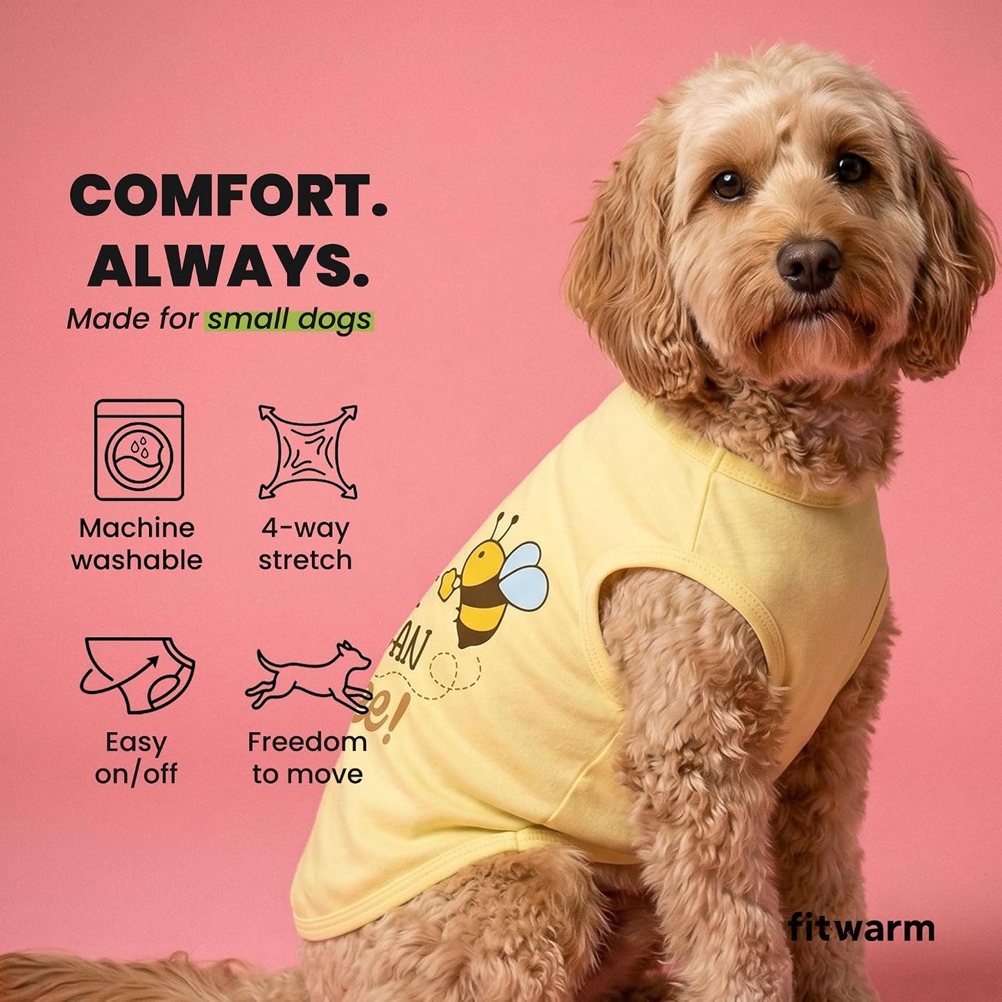 Bee the Best You Can Dog Shirt, Summer Clothes for Small Dogs Boy Girl, Funny Pet Outfit, Yellow, Brown, Blue, XS