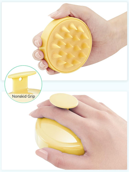 Scalp Massager with Soft Silicone Bristles - Promotes Hair Growth, Exfoliates Scalp, Removes Dandruff, and Enhances Shampoo Cleansing, Yellow