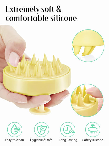 Scalp Massager with Soft Silicone Bristles - Promotes Hair Growth, Exfoliates Scalp, Removes Dandruff, and Enhances Shampoo Cleansing, Yellow
