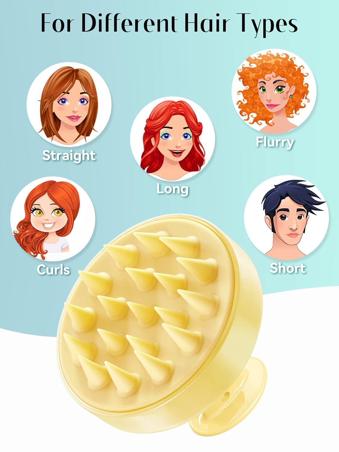 Scalp Massager with Soft Silicone Bristles - Promotes Hair Growth, Exfoliates Scalp, Removes Dandruff, and Enhances Shampoo Cleansing, Yellow