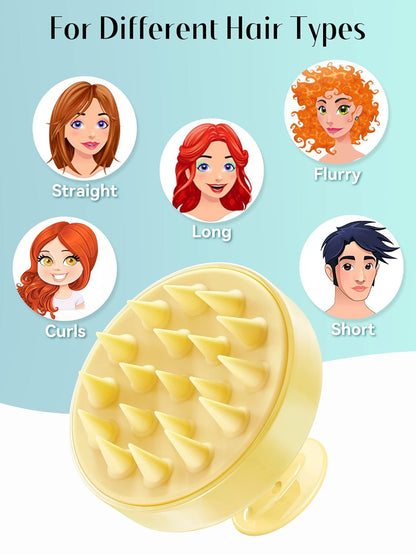 Scalp Massager with Soft Silicone Bristles - Promotes Hair Growth, Exfoliates Scalp, Removes Dandruff, and Enhances Shampoo Cleansing, Yellow