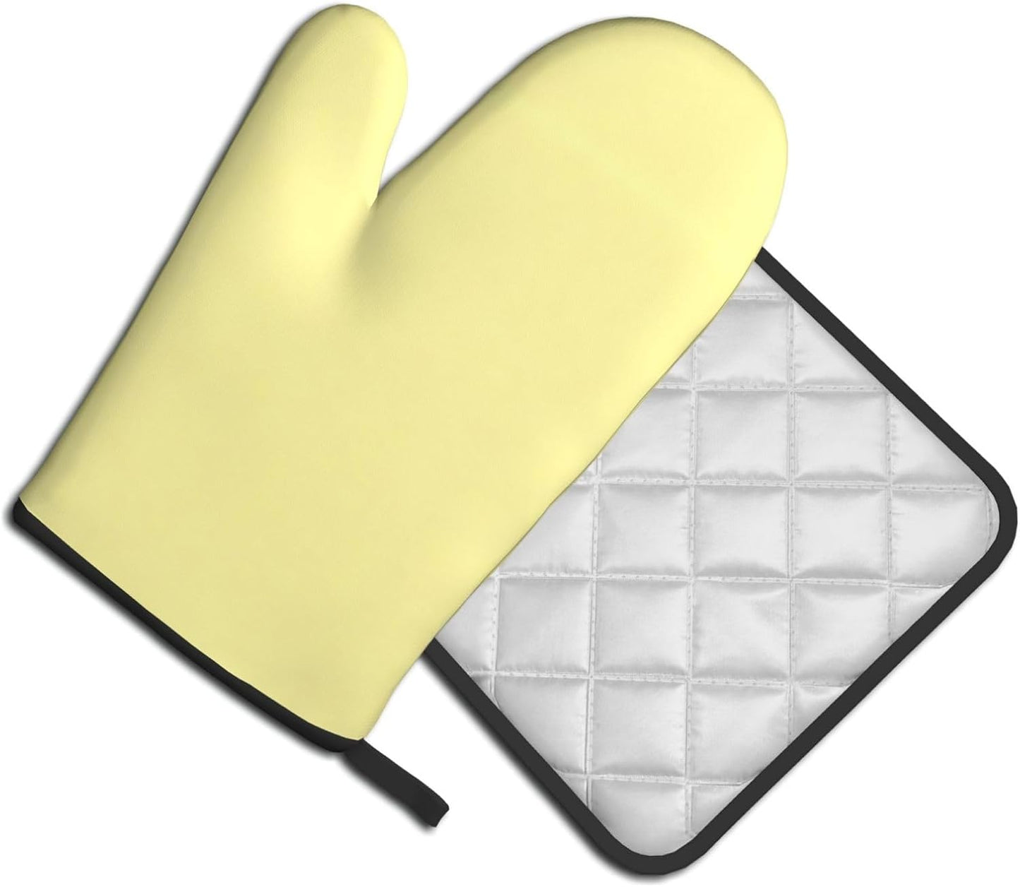 Light Yellow Print Oven Mitts and Pot Holders Sets | Heat Resistant Oven Mitts And Pot Holders Set, Non Slip Kitchen Baking Gloves Hot Pads For Cooking Roasting Baking Use