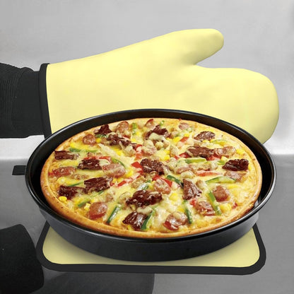 Light Yellow Print Oven Mitts and Pot Holders Sets | Heat Resistant Oven Mitts And Pot Holders Set, Non Slip Kitchen Baking Gloves Hot Pads For Cooking Roasting Baking Use