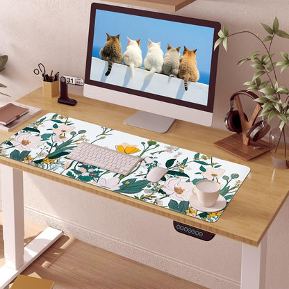 Floral Desk Mat, Desk Matt for Desktop Non-Slip, Large Mouse Pad with Stitched Edges, XL Computer Desk Mat for Women Office Decor (Yellow, 31.5" x 15.7")
