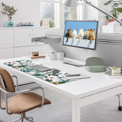 Floral Desk Mat, Desk Matt for Desktop Non-Slip, Large Mouse Pad with Stitched Edges, XL Computer Desk Mat for Women Office Decor (Yellow, 31.5" x 15.7")