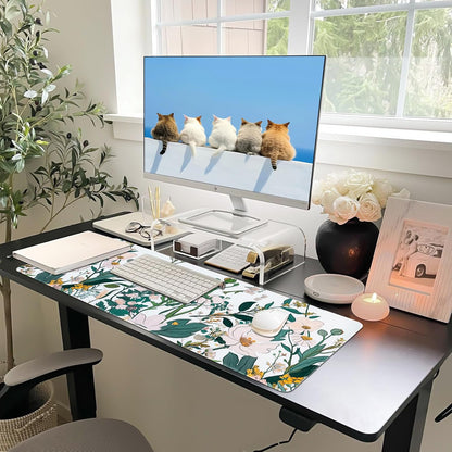 Floral Desk Mat, Desk Matt for Desktop Non-Slip, Large Mouse Pad with Stitched Edges, XL Computer Desk Mat for Women Office Decor (Yellow, 31.5" x 15.7")