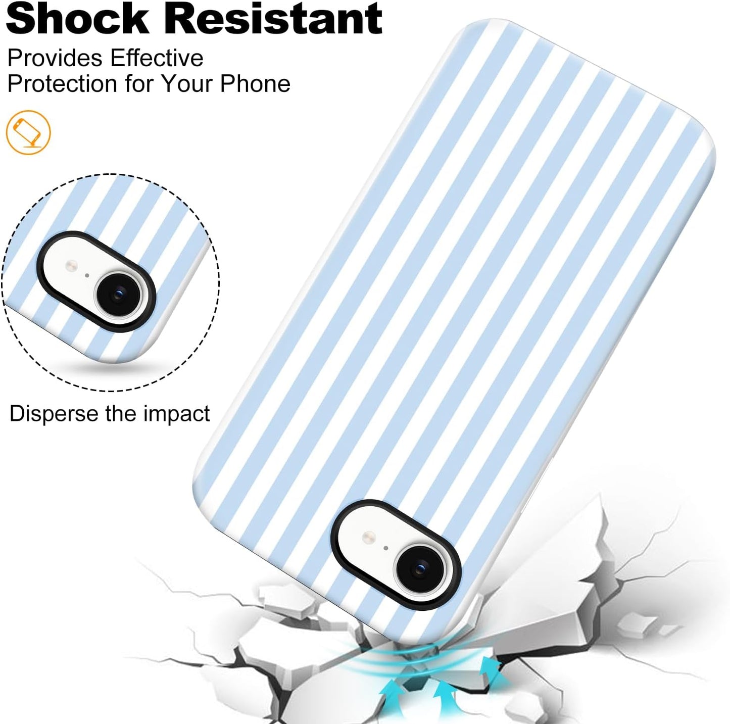 Magnetic for iPhone 17e Case Cute Stripes Phone Case, Blue&White | Aesthetic Striped Shockproof Slim TPU and Hard PC Protective Phone Cover Compatible with MagSafe Designed for Women Girls