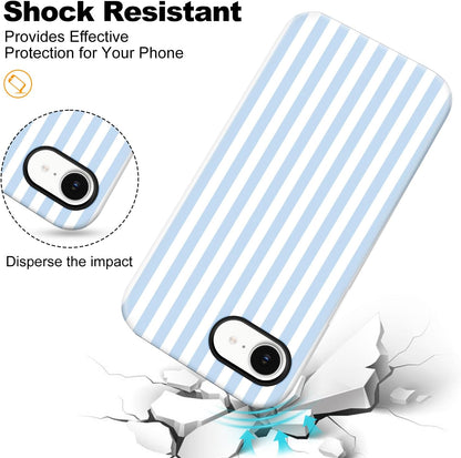 Magnetic for iPhone 17e Case Cute Stripes Phone Case, Blue&White | Aesthetic Striped Shockproof Slim TPU and Hard PC Protective Phone Cover Compatible with MagSafe Designed for Women Girls