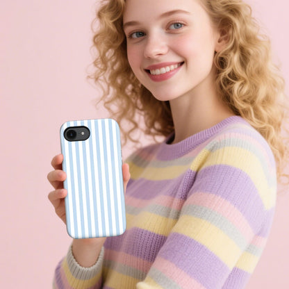 Magnetic for iPhone 17e Case Cute Stripes Phone Case, Blue&White | Aesthetic Striped Shockproof Slim TPU and Hard PC Protective Phone Cover Compatible with MagSafe Designed for Women Girls