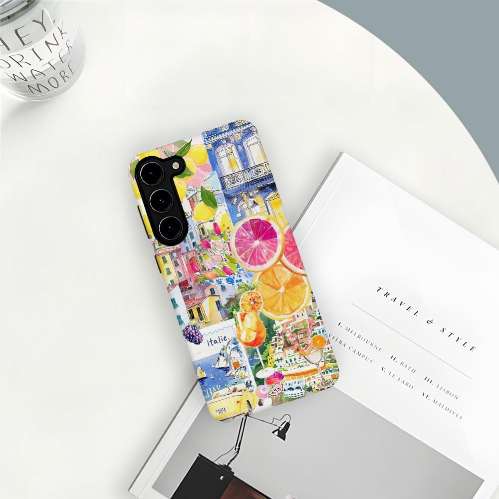 Case for Samsung Galaxy S23,Military-Grade Protection Cover,Lemon Collage Summer（Frosted）