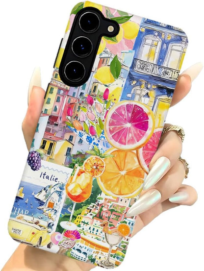Case for Samsung Galaxy S23,Military-Grade Protection Cover,Lemon Collage Summer（Frosted）
