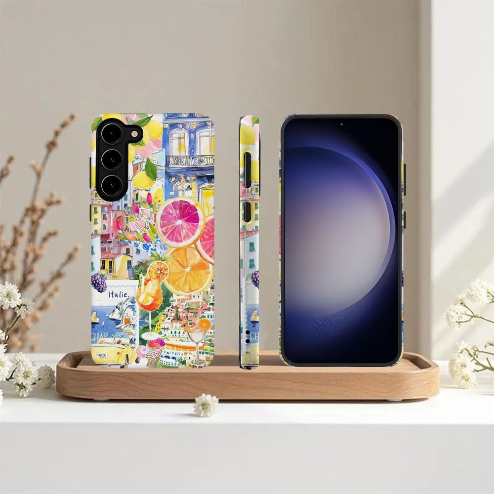 Case for Samsung Galaxy S23,Military-Grade Protection Cover,Lemon Collage Summer（Frosted）