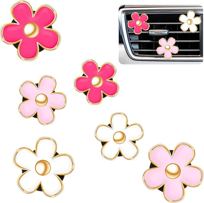 Daisy Flower Car Air Vent Clips,3/3.3 Cm,Red, Pink, White) | Cute Aesthetic Dashboard Accessories, Clip-on Fits AC Vents, Floral Charm Decor for Vehicle Interior Styling