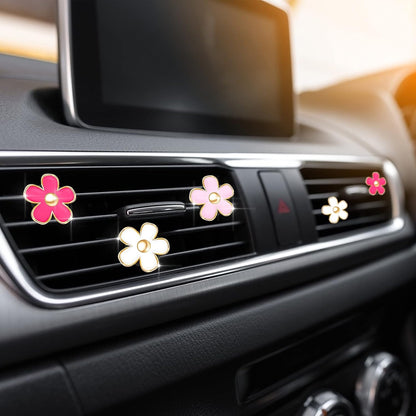Daisy Flower Car Air Vent Clips,3/3.3 Cm,Red, Pink, White) | Cute Aesthetic Dashboard Accessories, Clip-on Fits AC Vents, Floral Charm Decor for Vehicle Interior Styling