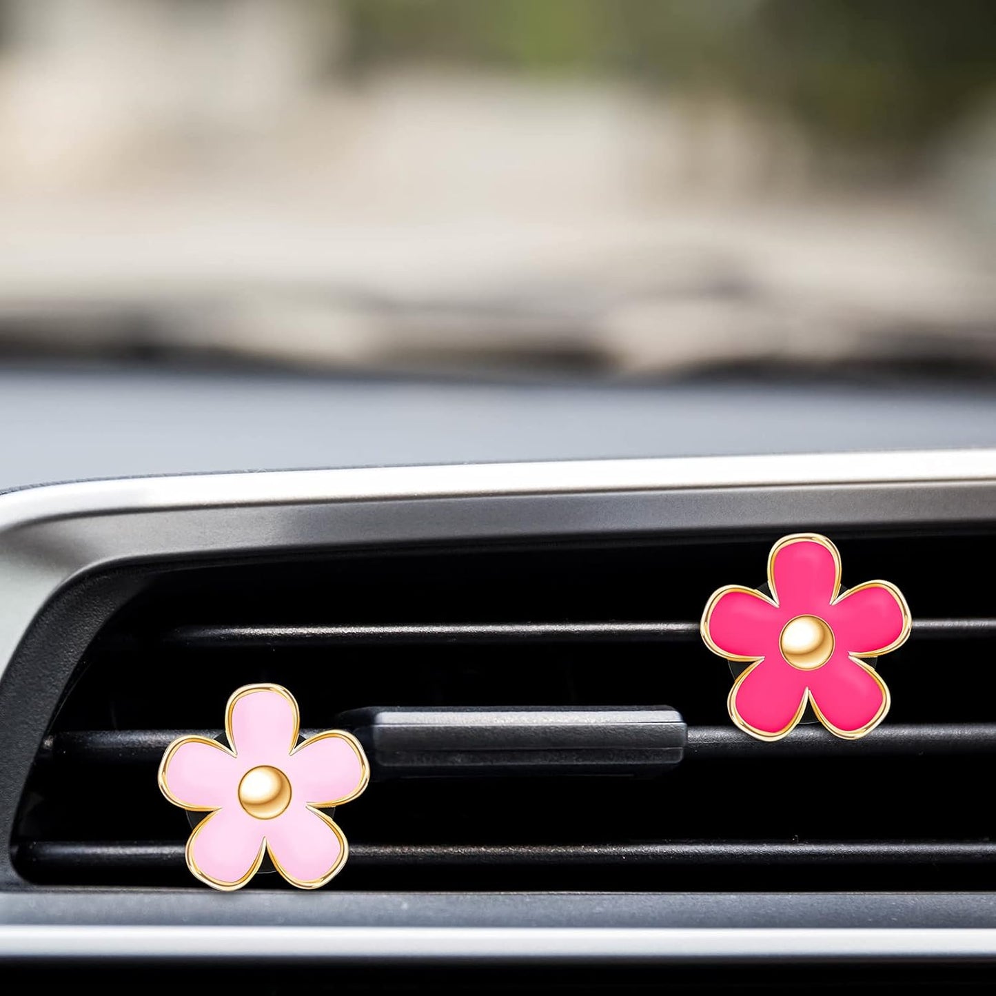 Daisy Flower Car Air Vent Clips,3/3.3 Cm,Red, Pink, White) | Cute Aesthetic Dashboard Accessories, Clip-on Fits AC Vents, Floral Charm Decor for Vehicle Interior Styling