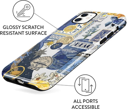 Cute Summer Collage Phone Case for iPhone 11, Summer Beach Ocean Vintage Seashell Flower Collage Design Cover，2-Layer Shcokproof Cove for Women Men -Ocean Lemon Collage
