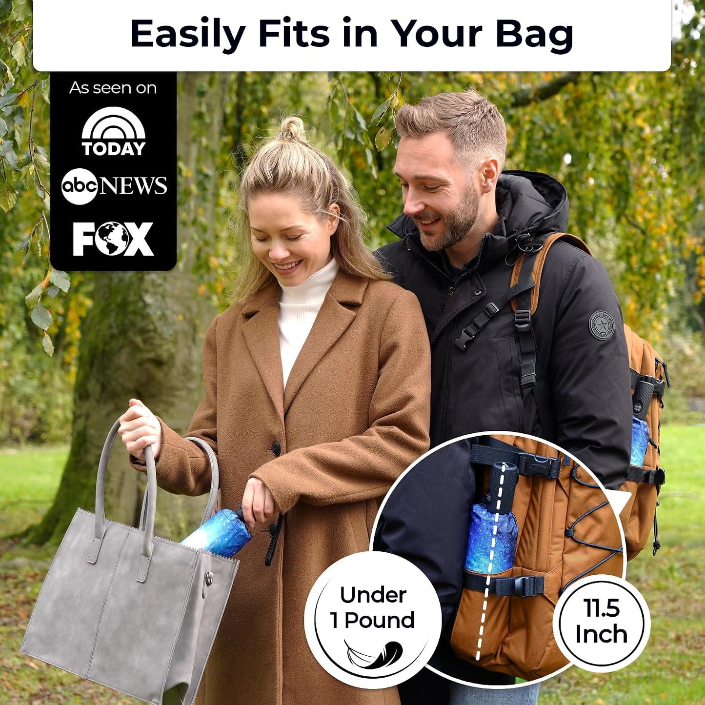 Strongest Windproof Travel Umbrella (Compact, 100MPH Wind-Tested), Light, Portable, One-Handed Use, Automatic Folding Rain Umbrella, Durable, Premium Grip, Fits Car & Backpack