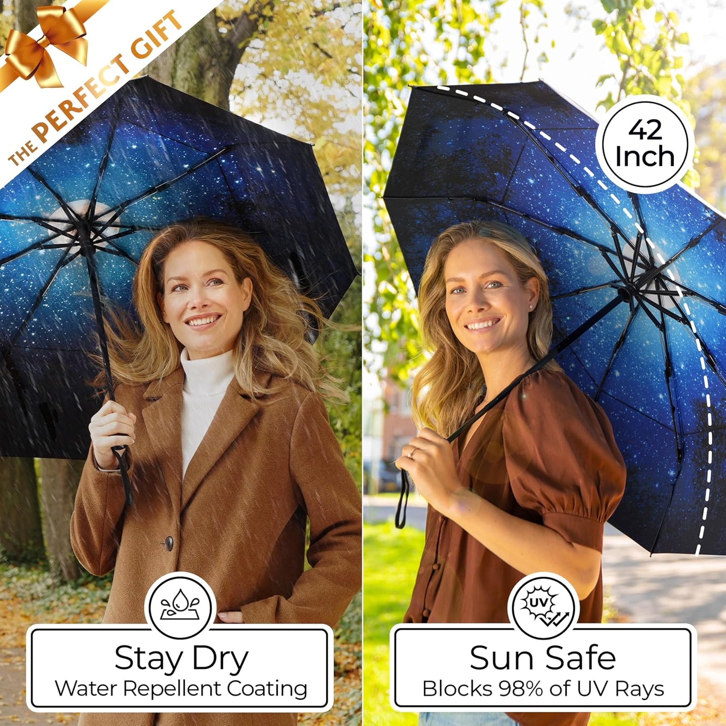 Strongest Windproof Travel Umbrella (Compact, 100MPH Wind-Tested), Light, Portable, One-Handed Use, Automatic Folding Rain Umbrella, Durable, Premium Grip, Fits Car & Backpack