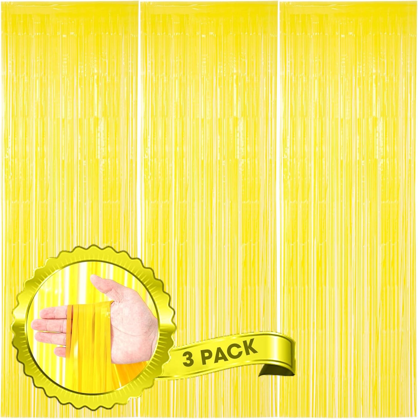 Pastel Yellow Foil Fringe Backdrop Curtains,3.3x8.2ft, 3 Pack | Tinsel Streamers, Door Shimmer, For Baby Shower, Birthday Party Decorations, Graduations
