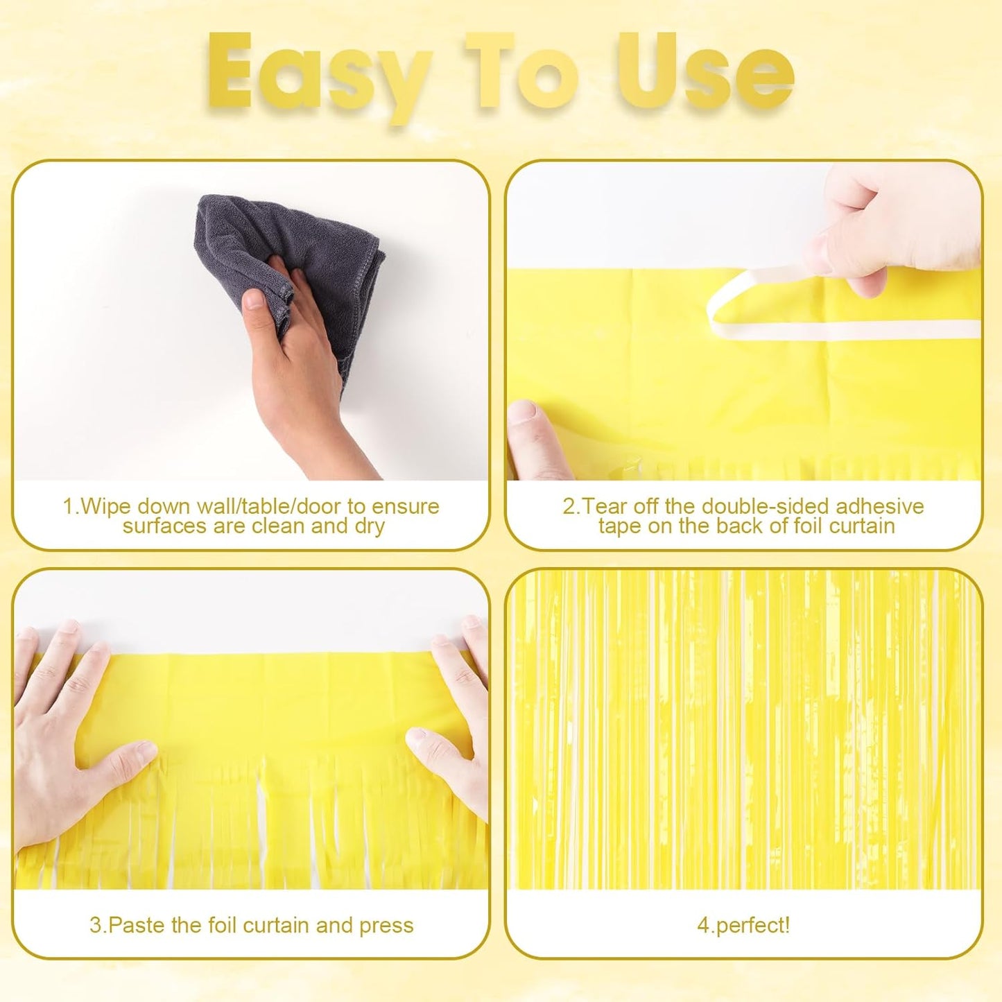 Pastel Yellow Foil Fringe Backdrop Curtains,3.3x8.2ft, 3 Pack | Tinsel Streamers, Door Shimmer, For Baby Shower, Birthday Party Decorations, Graduations