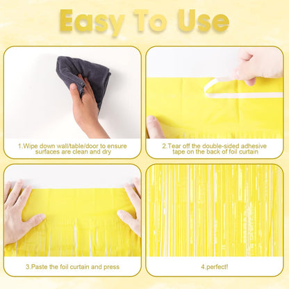 Pastel Yellow Foil Fringe Backdrop Curtains,3.3x8.2ft, 3 Pack | Tinsel Streamers, Door Shimmer, For Baby Shower, Birthday Party Decorations, Graduations