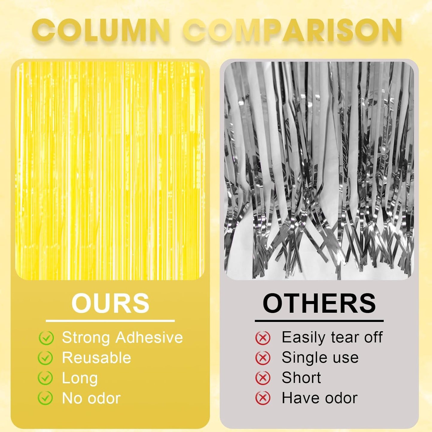 Pastel Yellow Foil Fringe Backdrop Curtains,3.3x8.2ft, 3 Pack | Tinsel Streamers, Door Shimmer, For Baby Shower, Birthday Party Decorations, Graduations