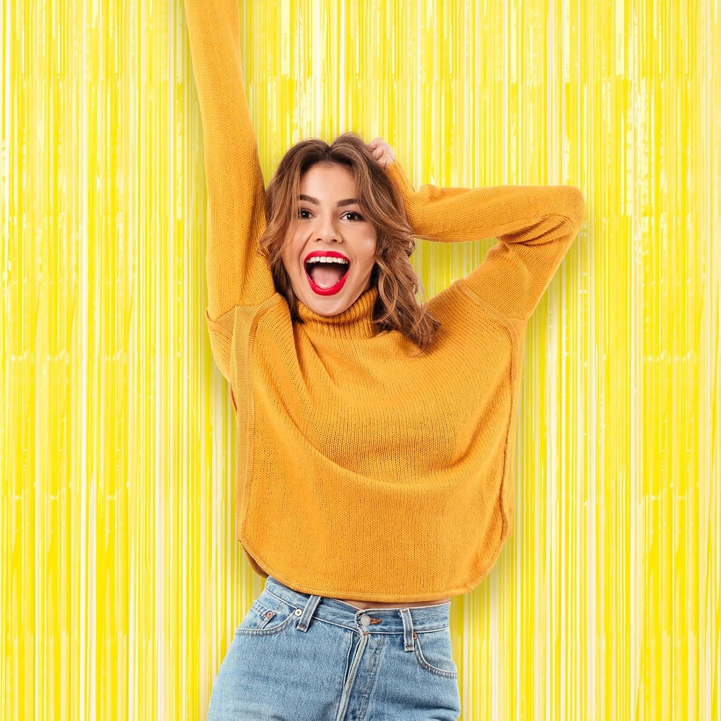 Pastel Yellow Foil Fringe Backdrop Curtains,3.3x8.2ft, 3 Pack | Tinsel Streamers, Door Shimmer, For Baby Shower, Birthday Party Decorations, Graduations