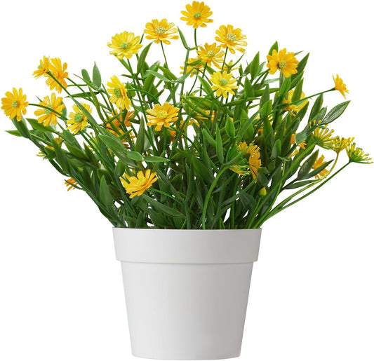Fake Plants Daisy for Bathroom Decor, Small Potted Artificial Plants Indoor for Shelf Desk Home Bathroom Farmhouse Room Coffee Table Decor, Yellow