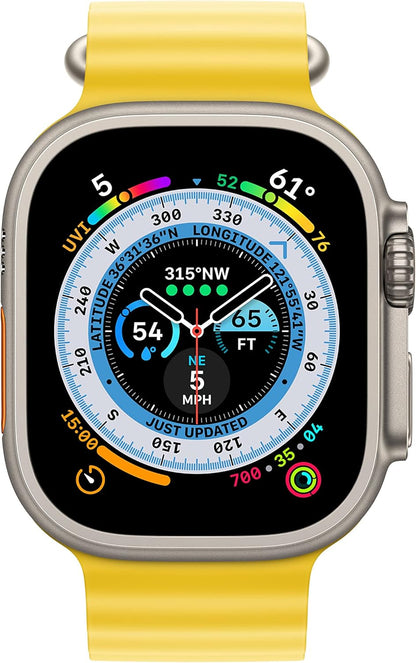 Apple Watch Ultra [GPS + Cellular 49mm] Smartwatch Titanium Case with Yellow Ocean Band, One Size (Renewed Premium)