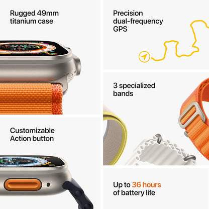 Apple Watch Ultra [GPS + Cellular 49mm] Smartwatch Titanium Case with Yellow Ocean Band, One Size (Renewed Premium)