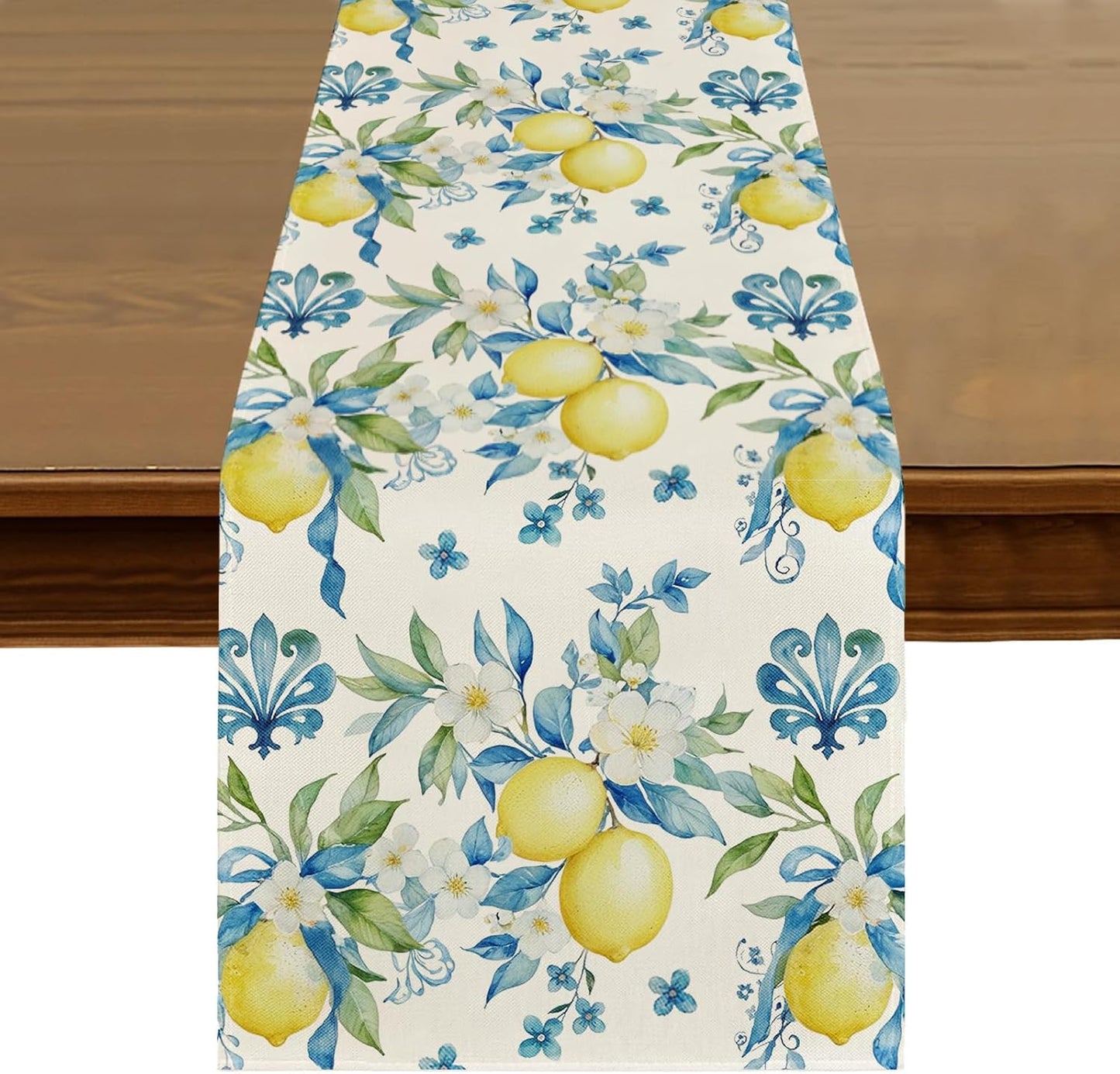 Summer Blue Lemon Iris Table Runner 13x72 Inch Seasonal Spring Kitchen Dining Table Decor for Indoor Outdoor Farmhouse Home Party Decoration ZQ122
