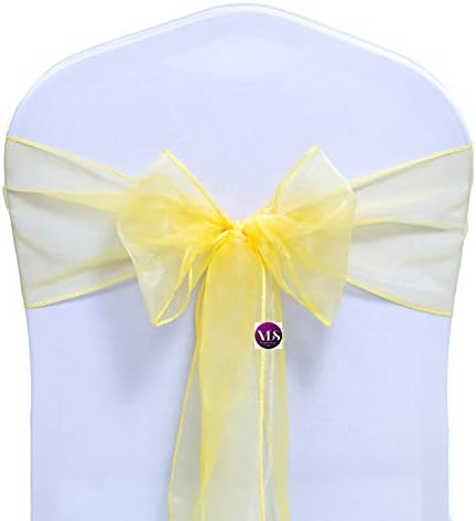Pack of 100 Organza Chair Sashes for Weddings & Events Décor | Sheer Shiny Dining Chair Bows for Banquet, Party, Reception | Reusable Decorative Sash for Folding & Chiavari Chairs - Yellow