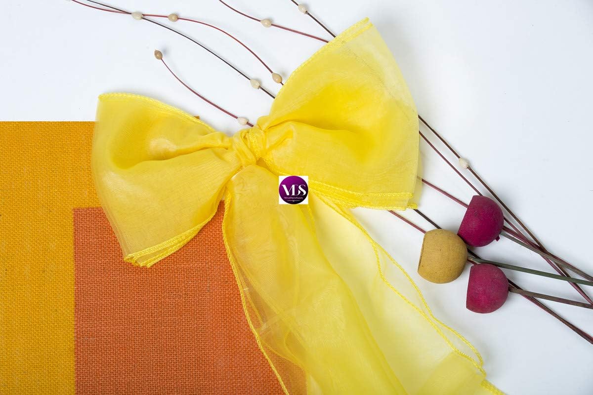 Pack of 100 Organza Chair Sashes for Weddings & Events Décor | Sheer Shiny Dining Chair Bows for Banquet, Party, Reception | Reusable Decorative Sash for Folding & Chiavari Chairs - Yellow