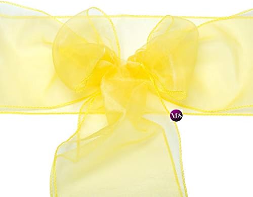 Pack of 100 Organza Chair Sashes for Weddings & Events Décor | Sheer Shiny Dining Chair Bows for Banquet, Party, Reception | Reusable Decorative Sash for Folding & Chiavari Chairs - Yellow