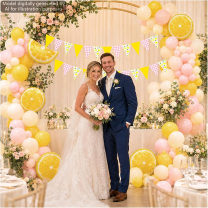 Lemonade Party Decorations Pink Yellow Balloon Arch Kit with Lemon Banners for Summer Lemon Theme Birthday Baby Shower Wedding Bachelorette Bridal Party Lemonade Stand Supplies