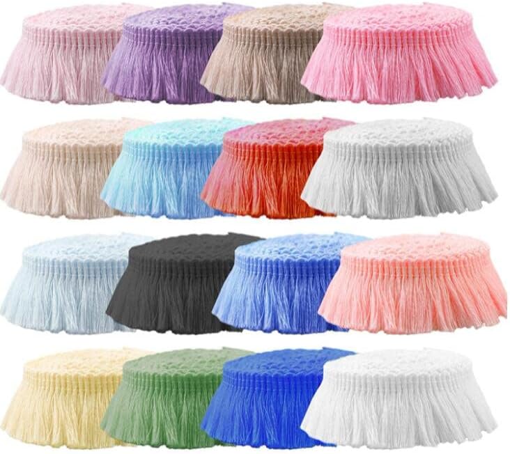 27 Yards Polyester Fringe,1inch Wide Tassel Fringe Trim,Decorative Lace Ribbon Boho Fabric Border Trim for Girls Clothing Curtain Dress Skirt Bag Sewing Craft(Yellow)