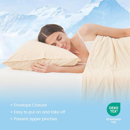 2pcs Premium Cooling Pillow Cases Set for Hot Sleepers & Night Sweats, Q-Max 0.5 Silky Wrinkle-Free Pillow Covers with Envelope Closure, Standard Yellow 20"x26"