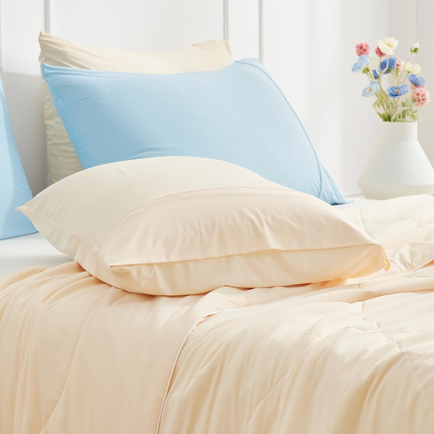 2pcs Premium Cooling Pillow Cases Set for Hot Sleepers & Night Sweats, Q-Max 0.5 Silky Wrinkle-Free Pillow Covers with Envelope Closure, Standard Yellow 20"x26"