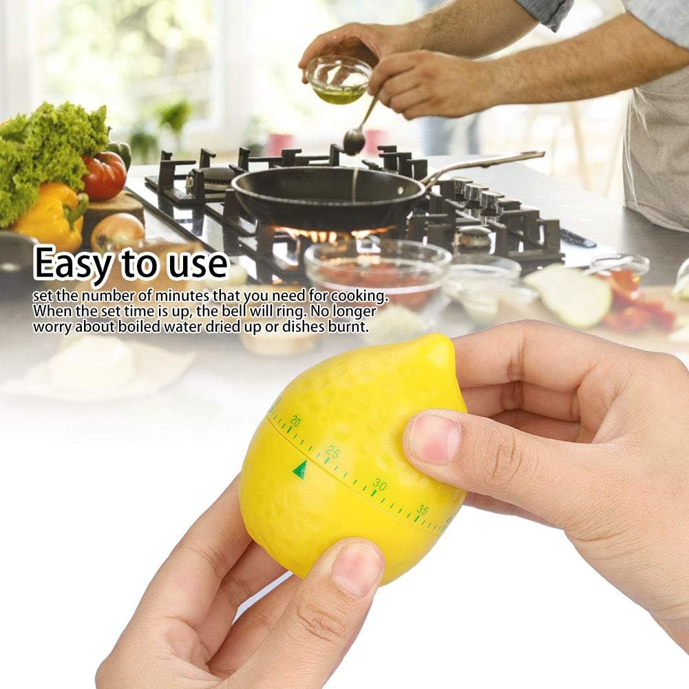 Lemon Mechanical Kitchen Timer, Cute Lemon Timer for Kids, Wind Up 60 Minutes Manual Countdown for Classroom, Home, Study and Cooking, 6.2x6.2x8cm